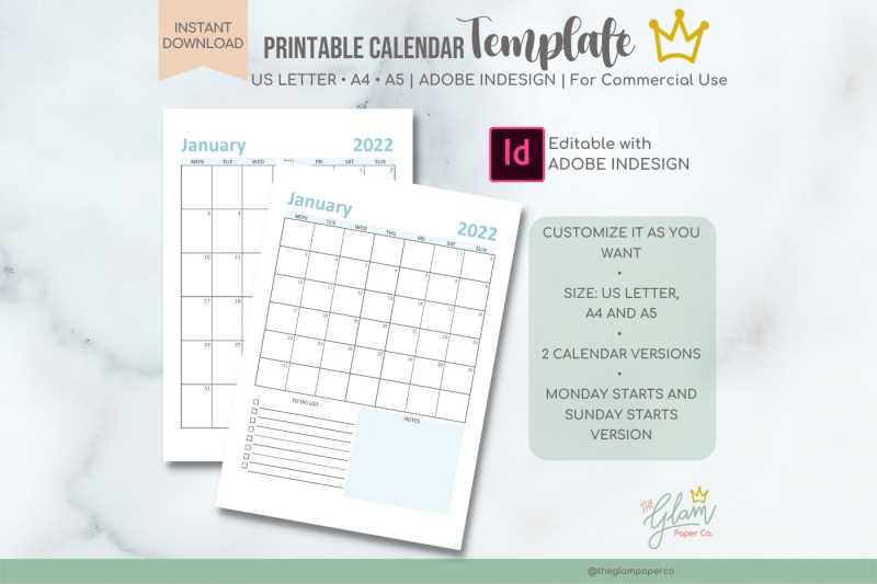 calendar indesign template free