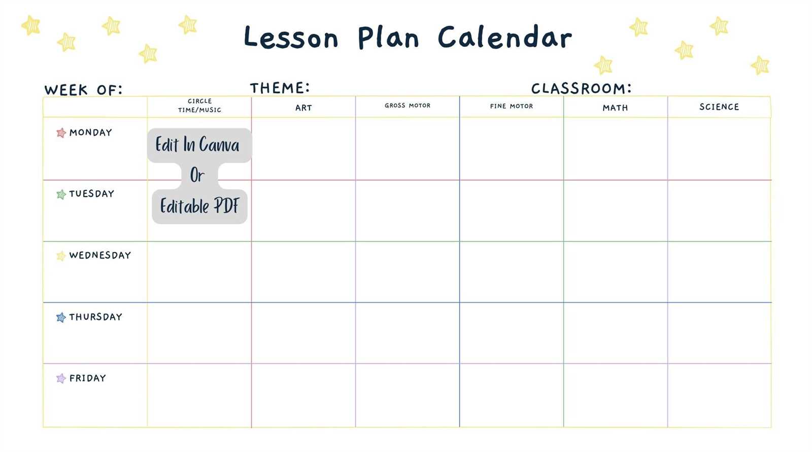 calendar lesson plan template