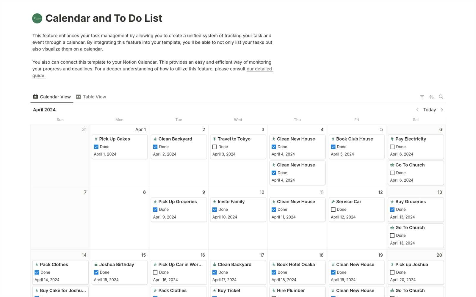 calendar list view template