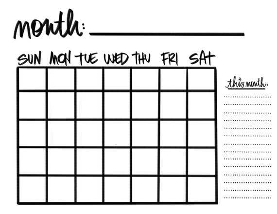 calendar month template printable