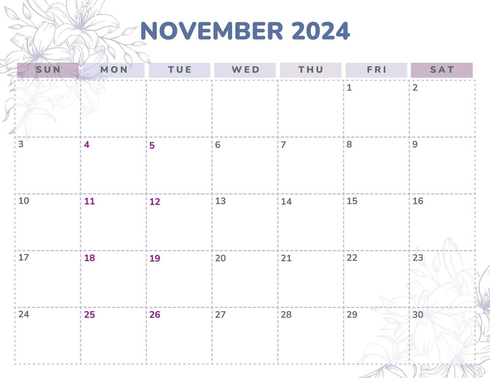 calendar november template