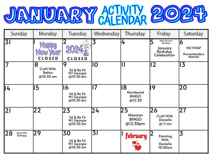 calendar of activity template