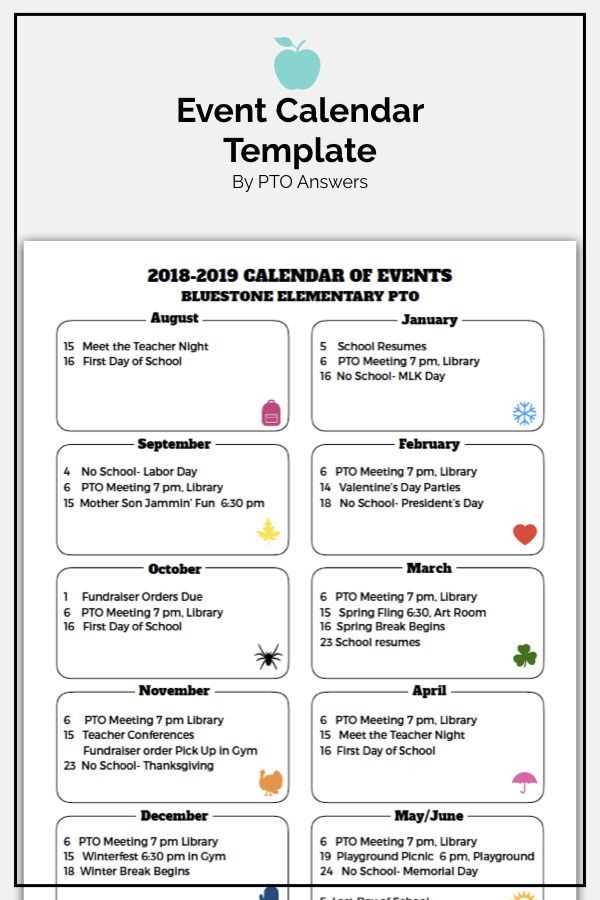 calendar of events template