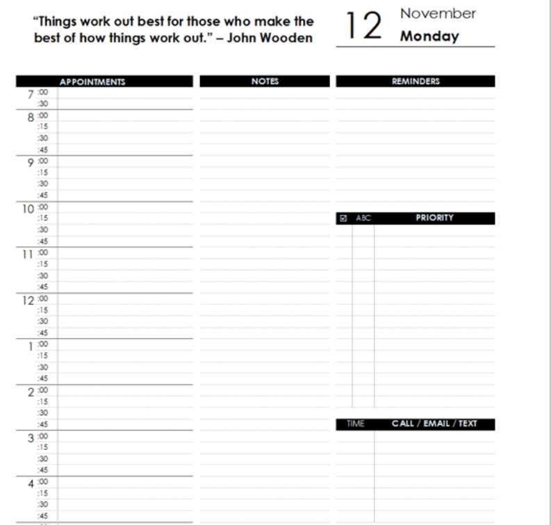 calendar of tasks templates