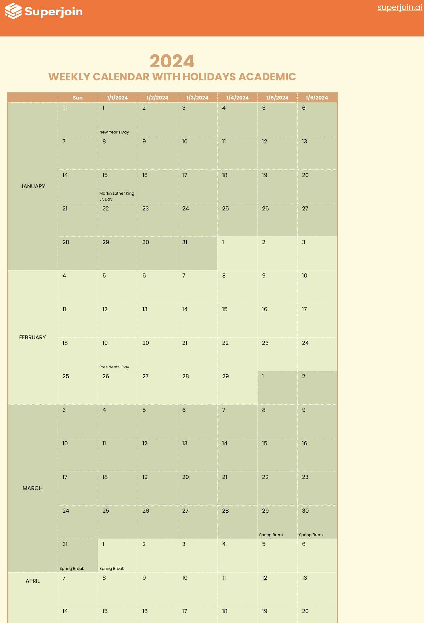 calendar outline template