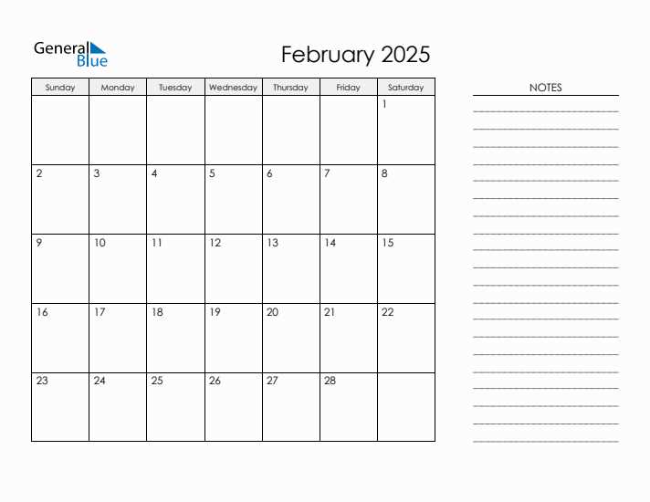 calendar template 2025 february