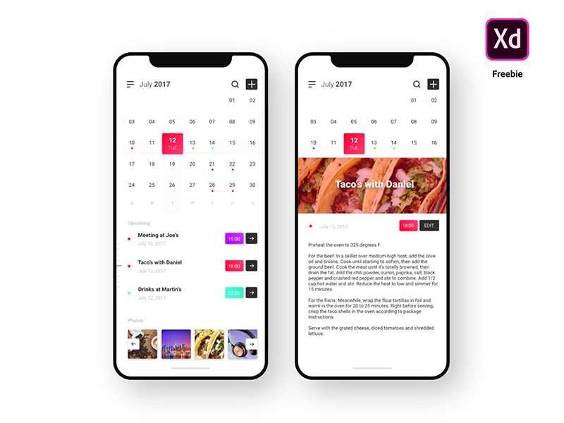 calendar template adobe xd