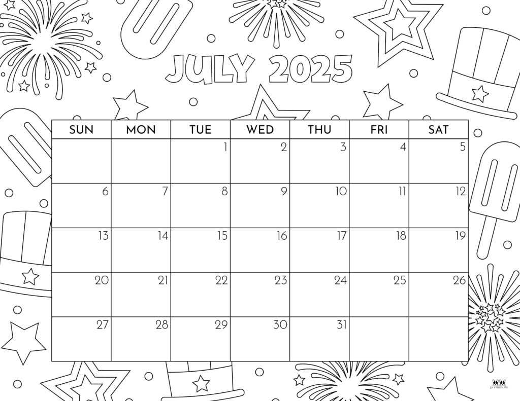 calendar template for july 2025