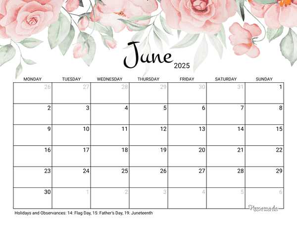 calendar template for june 2025