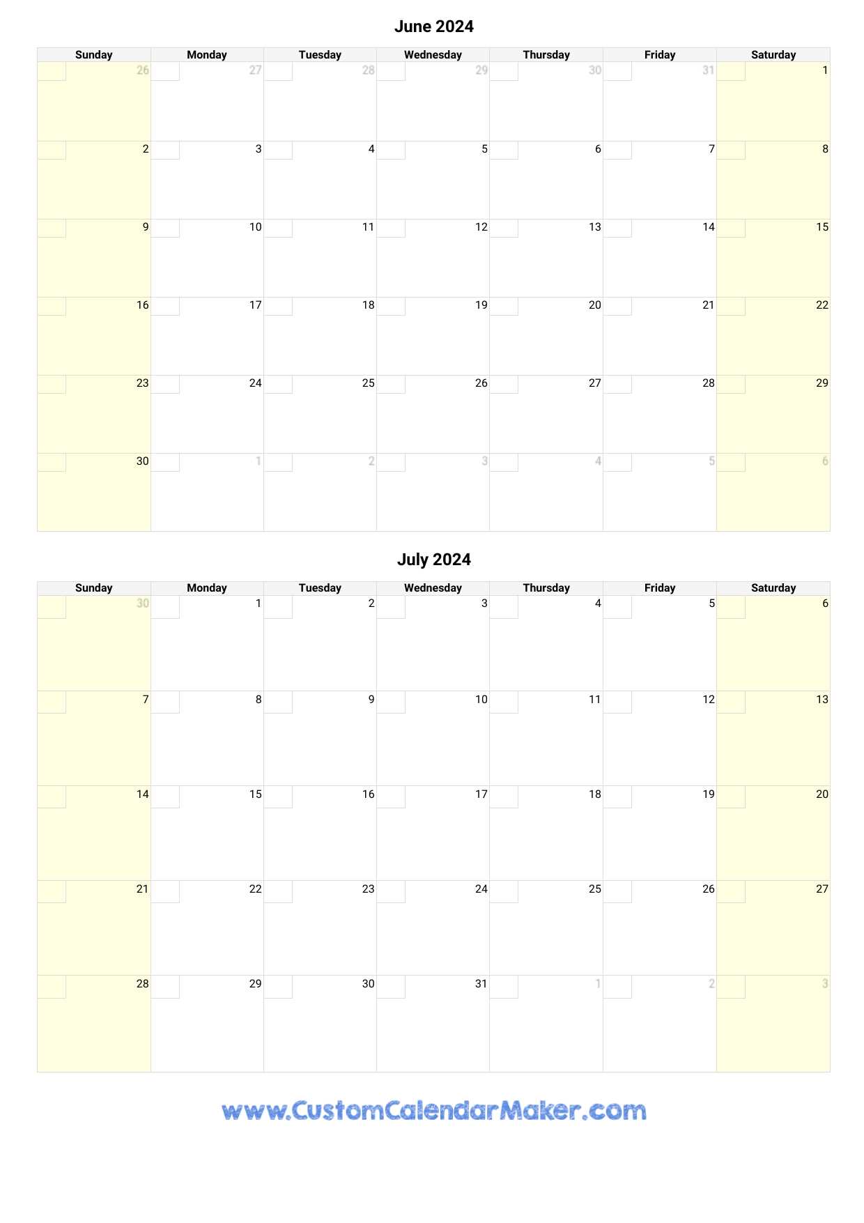 calendar template for june