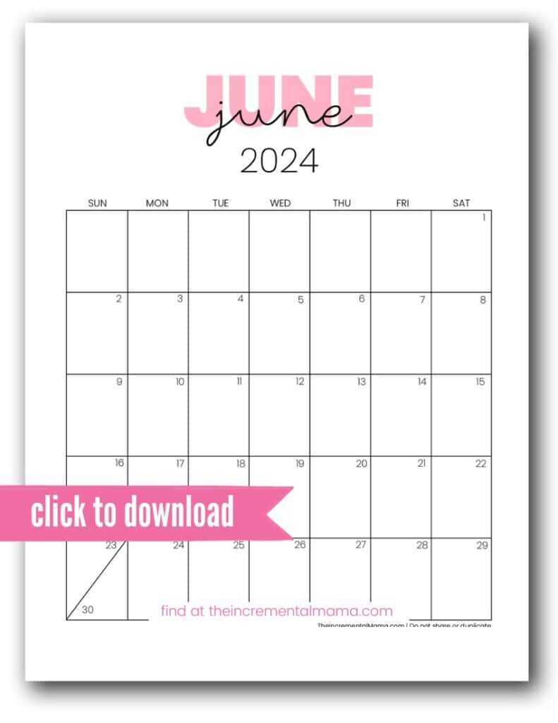 calendar template for june