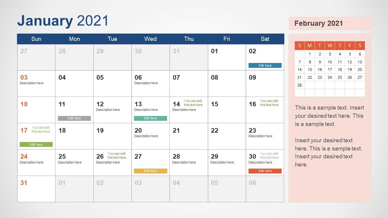 calendar template for powerpoint slide