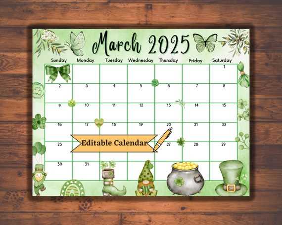 calendar template march 2025 editable