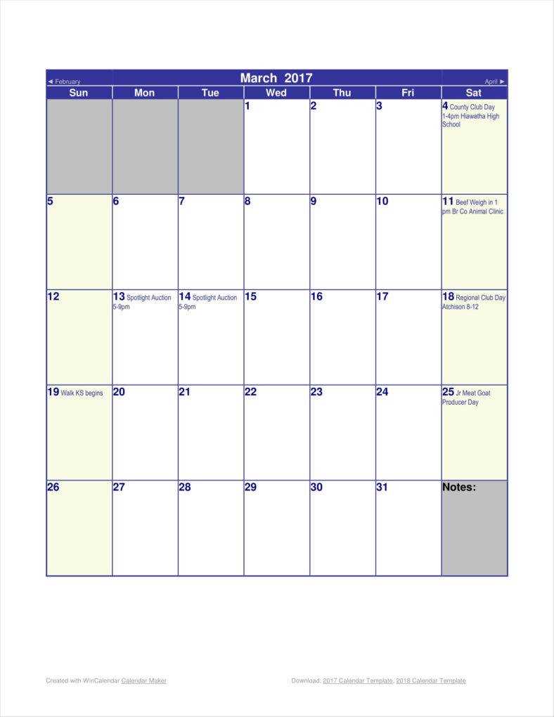 calendar template preschool