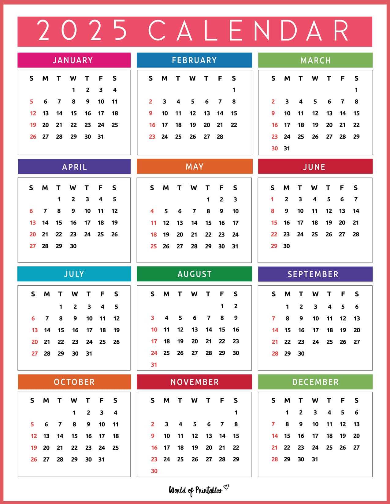 calendar template to print 2025