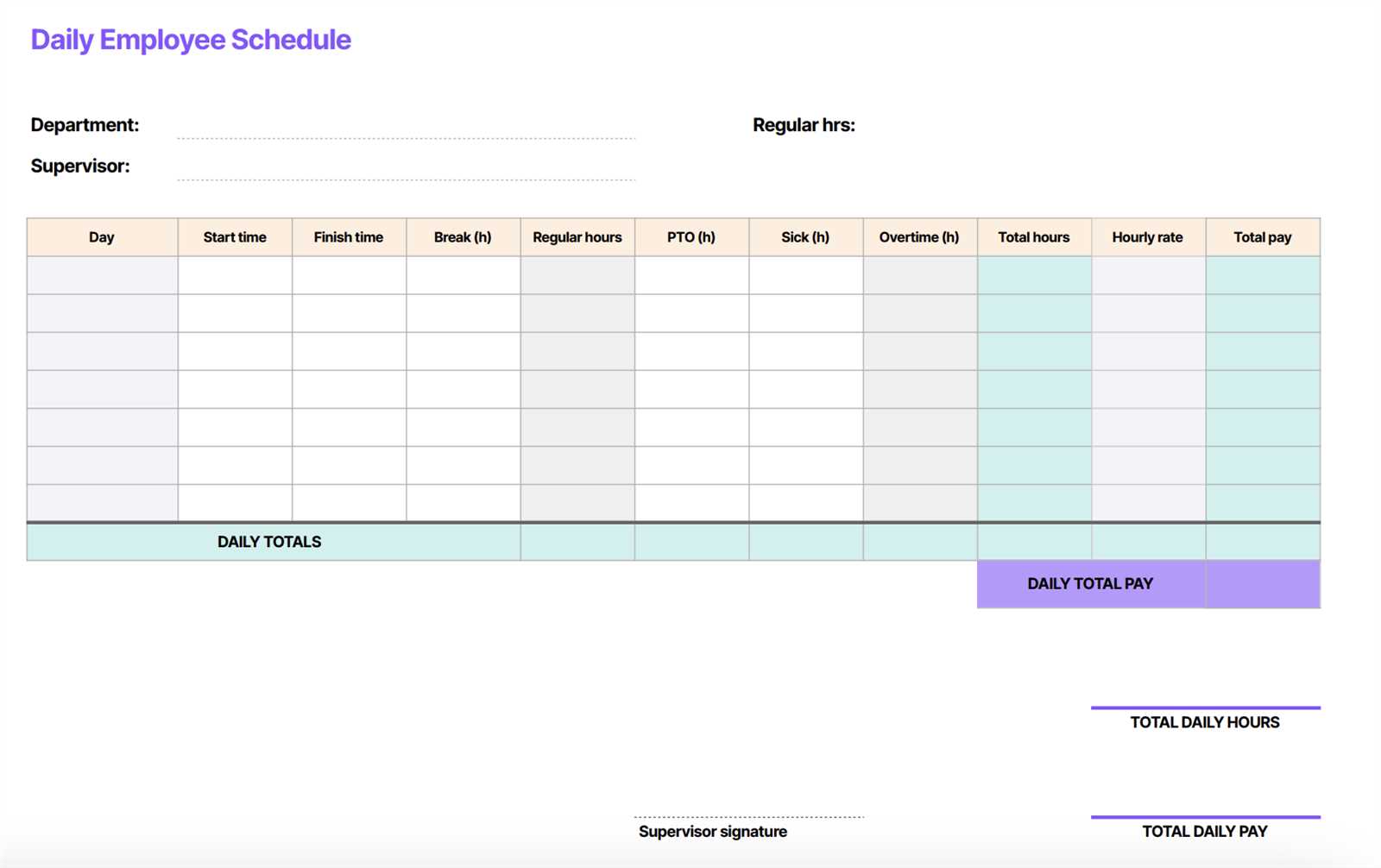 calendar template with hours