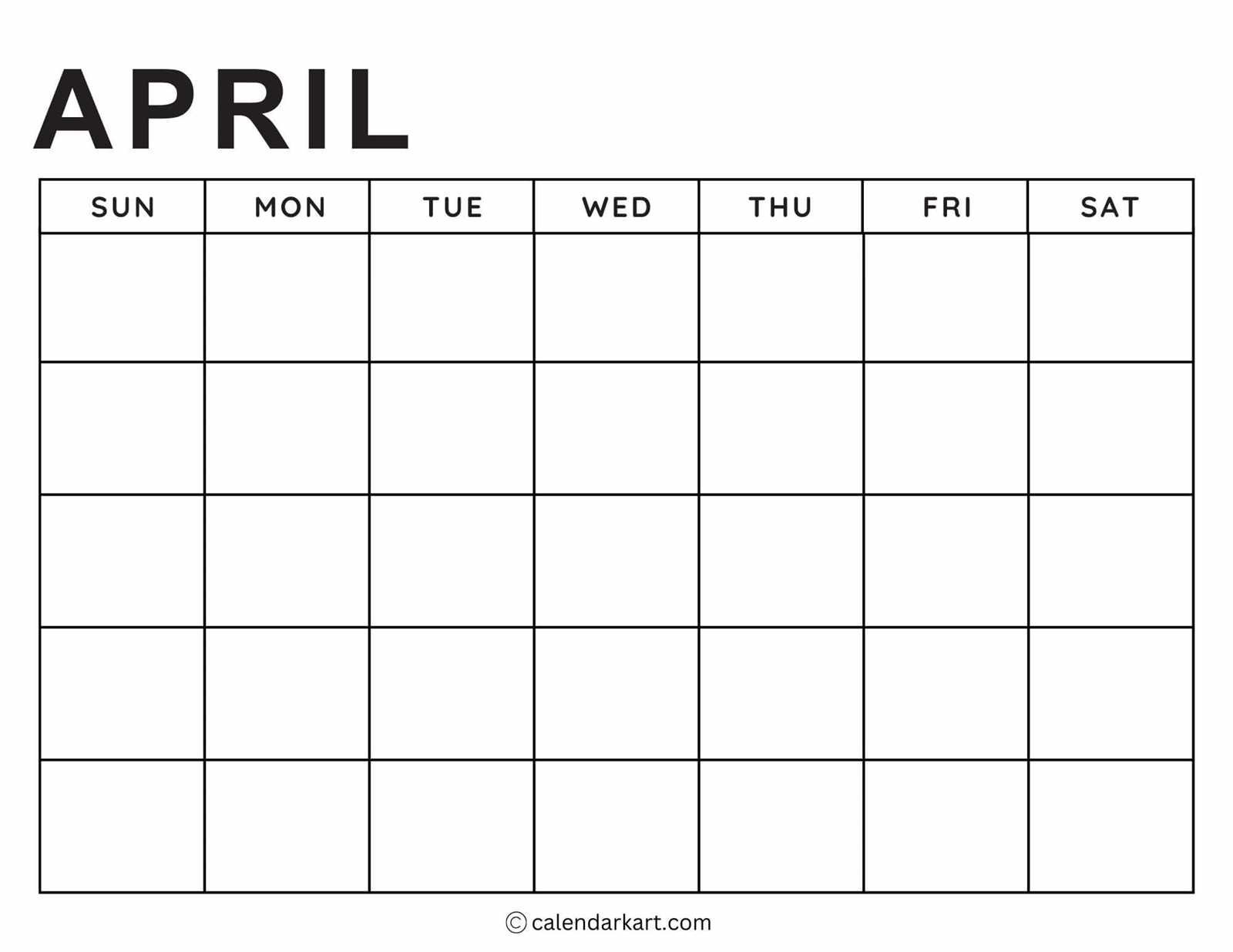 calendar template with large boxes