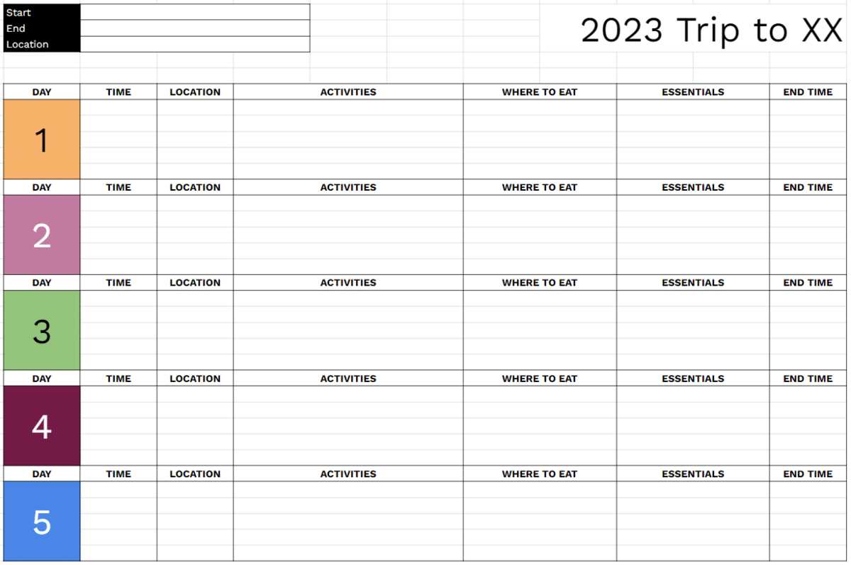 calendar trip planner template