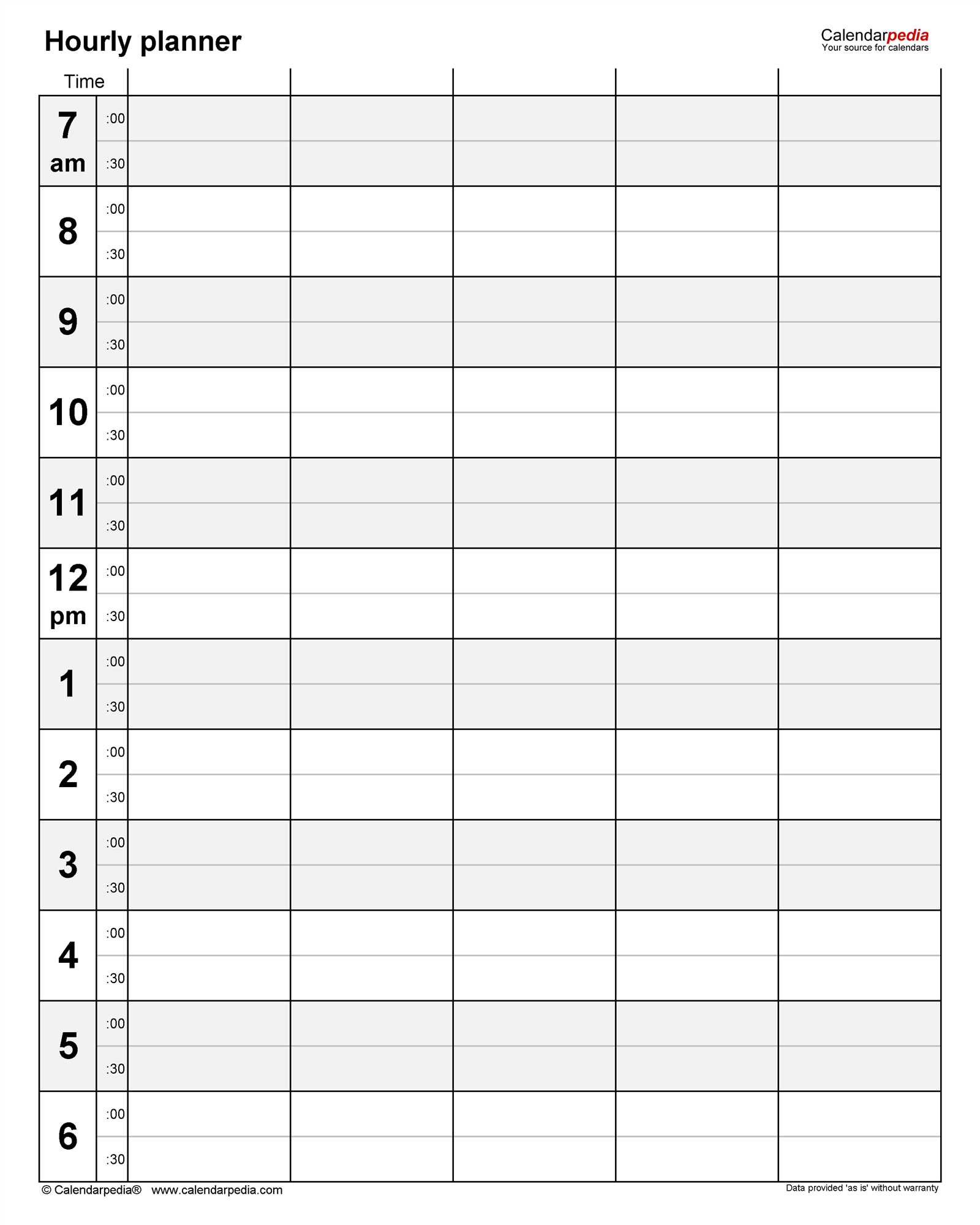 calendar with hours template