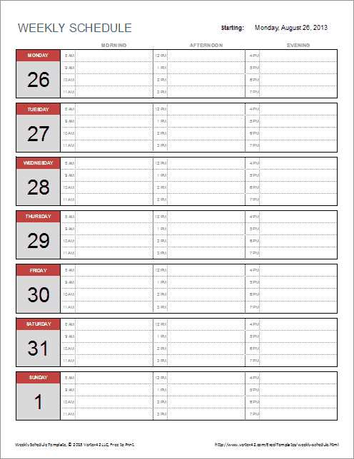 calendar with schedule template