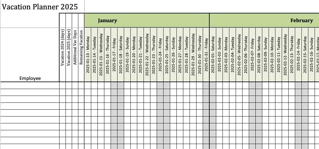 employee vacation calendar template 2025