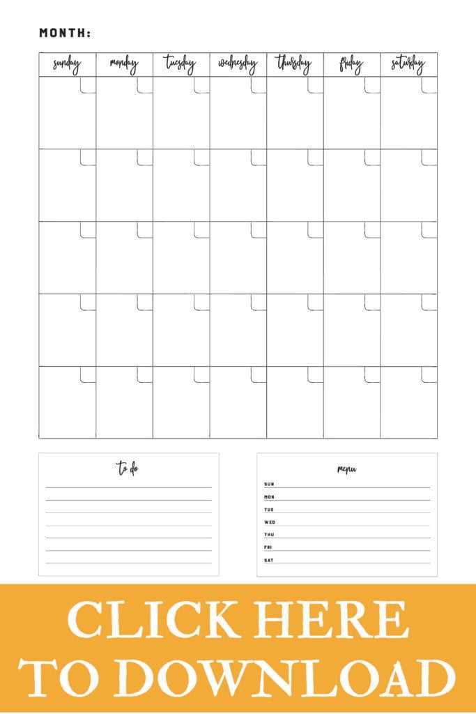 blank monthly calendar template printable