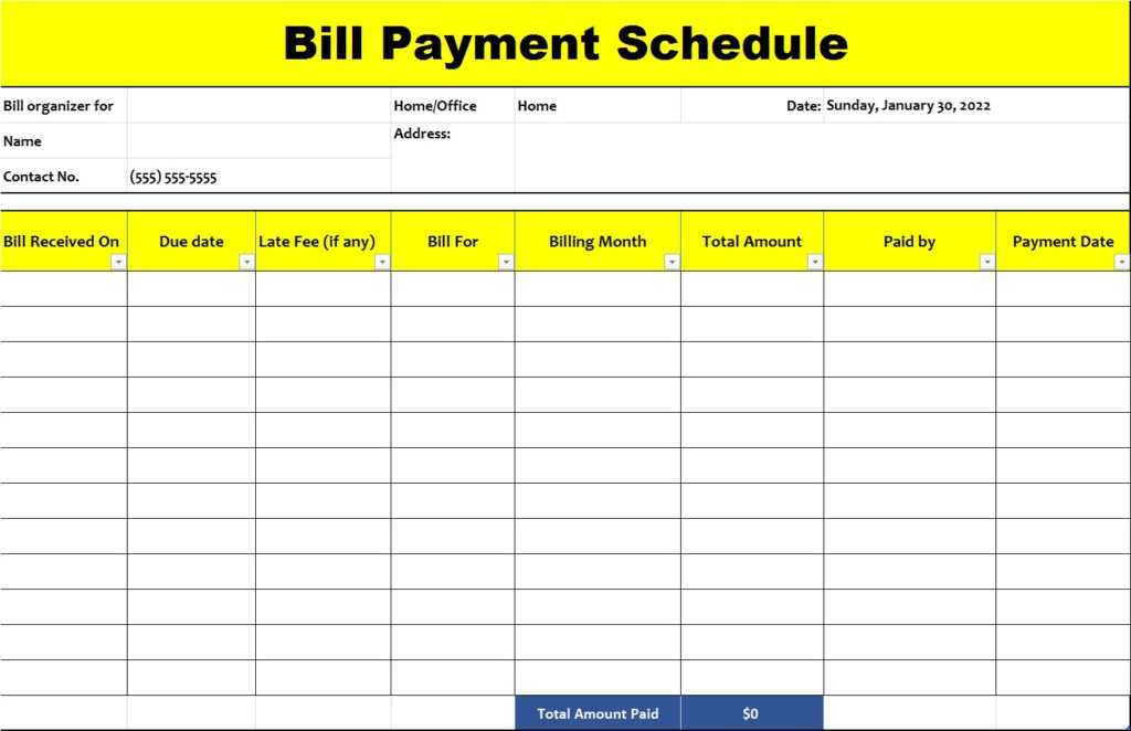 monthly bill payment calendar template