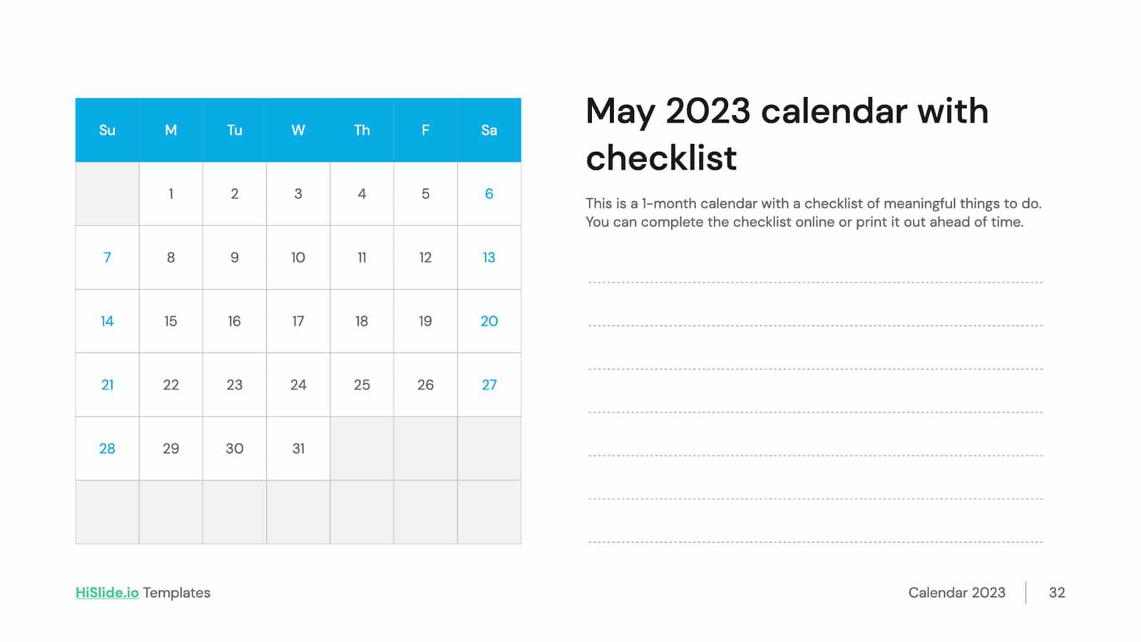 calendar checklist template