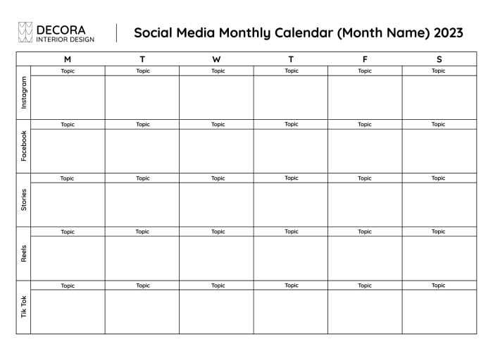 printable social media content calendar template