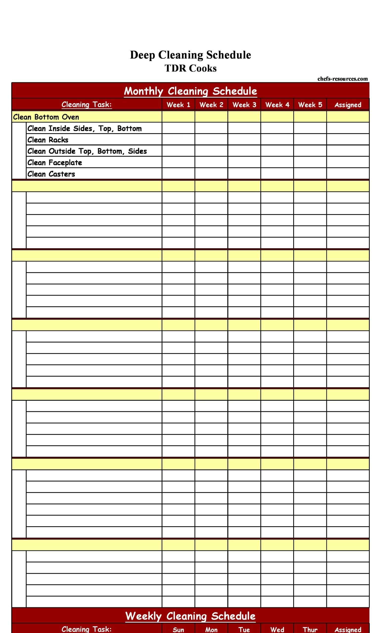 chore calendar template monthly