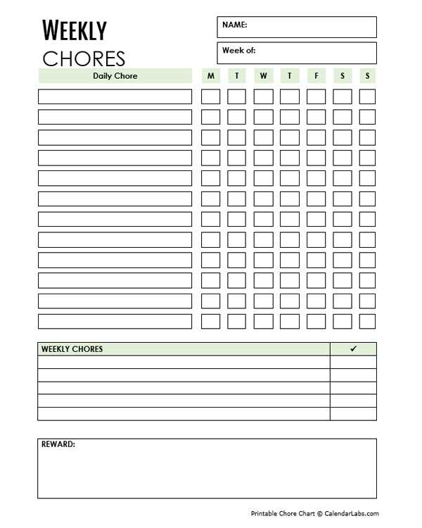 chores calendar template