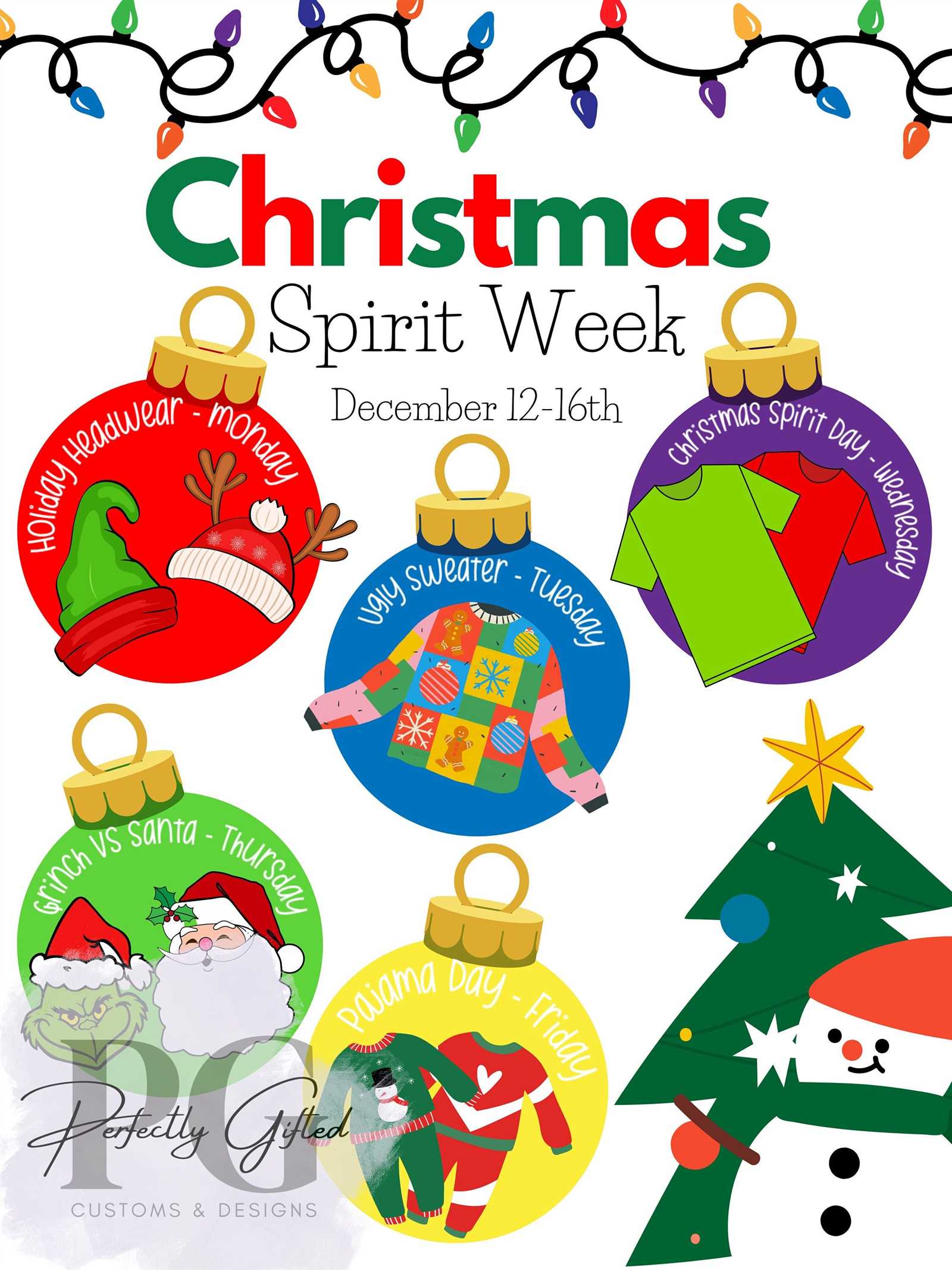 christmas spirit week calendar template