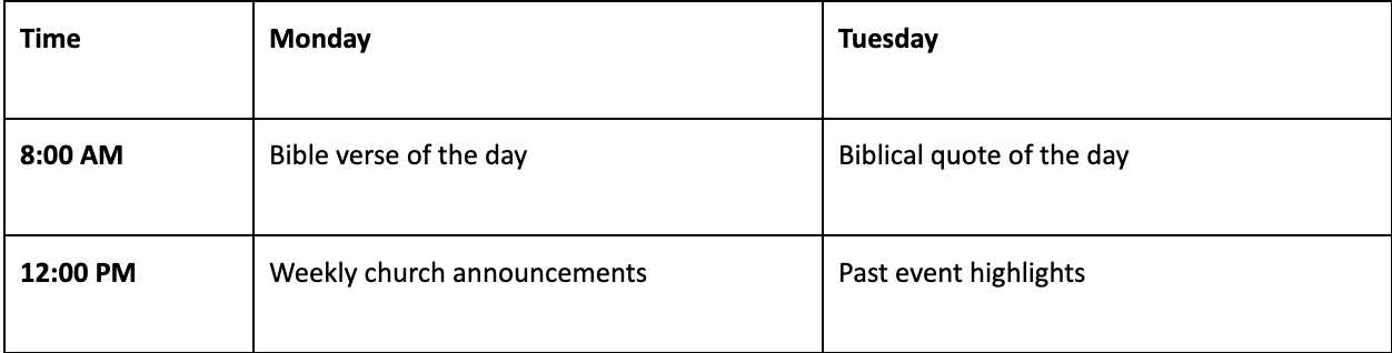 church social media calendar template