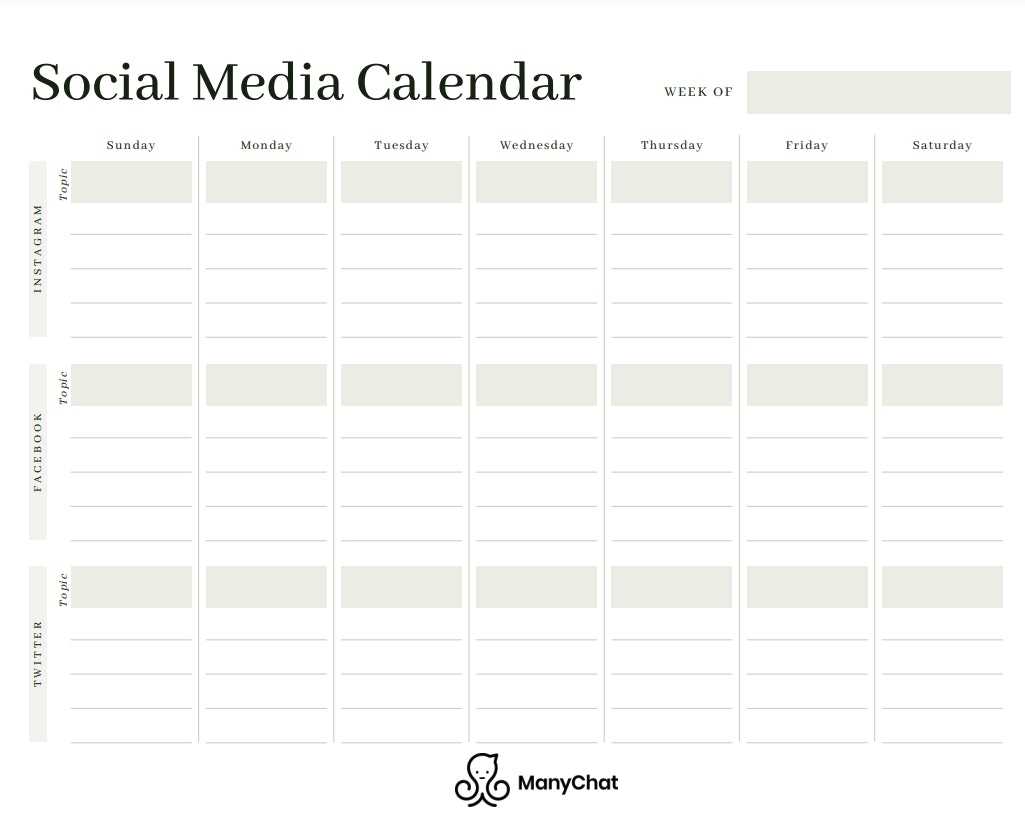 social media content calendar template printable