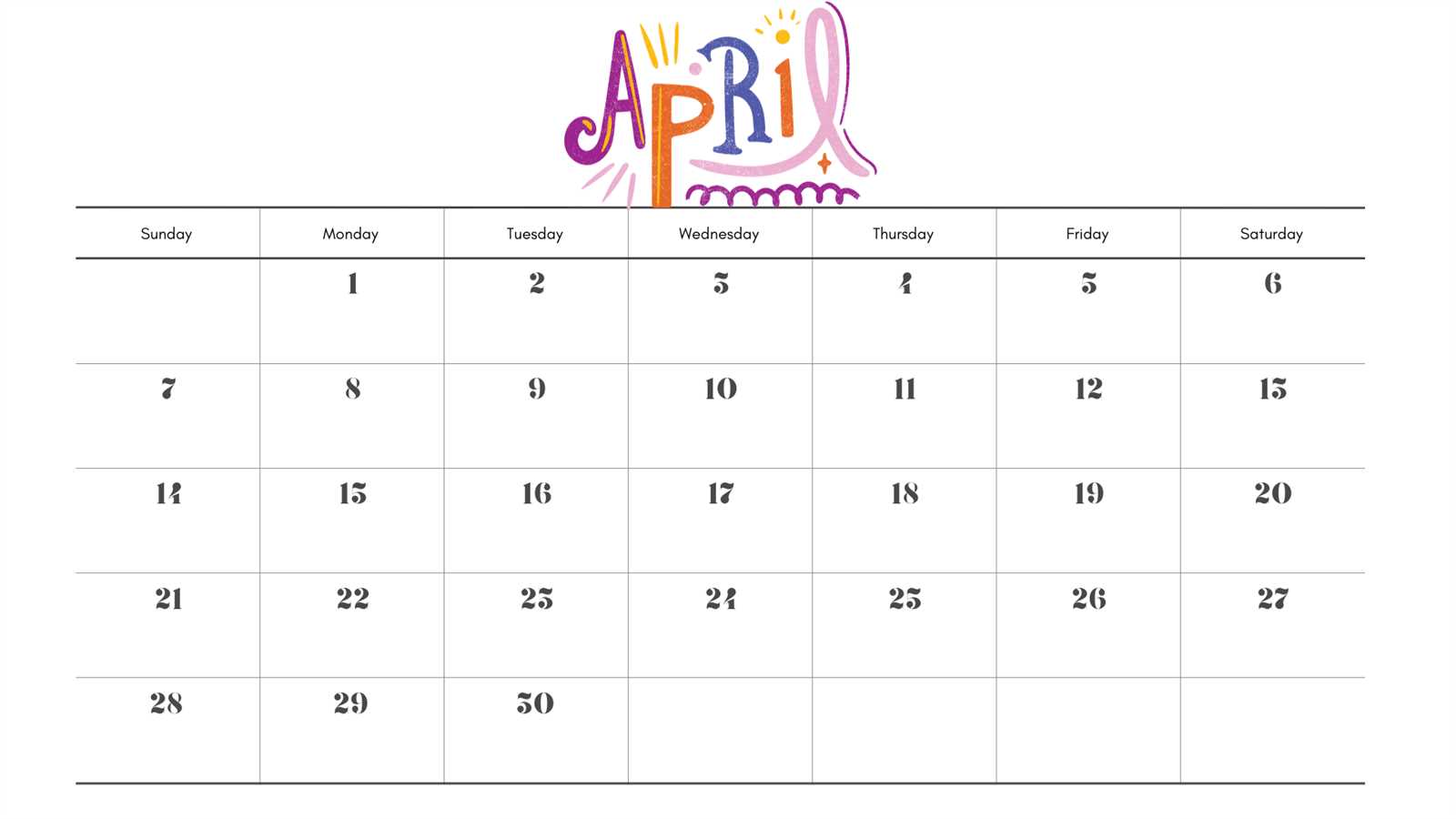 blank april calendar template