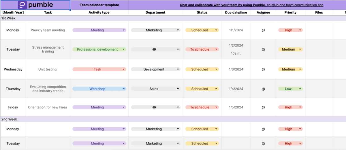 android calendar template