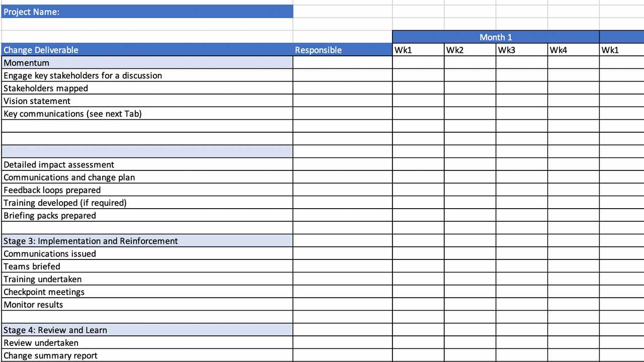 change management calendar template