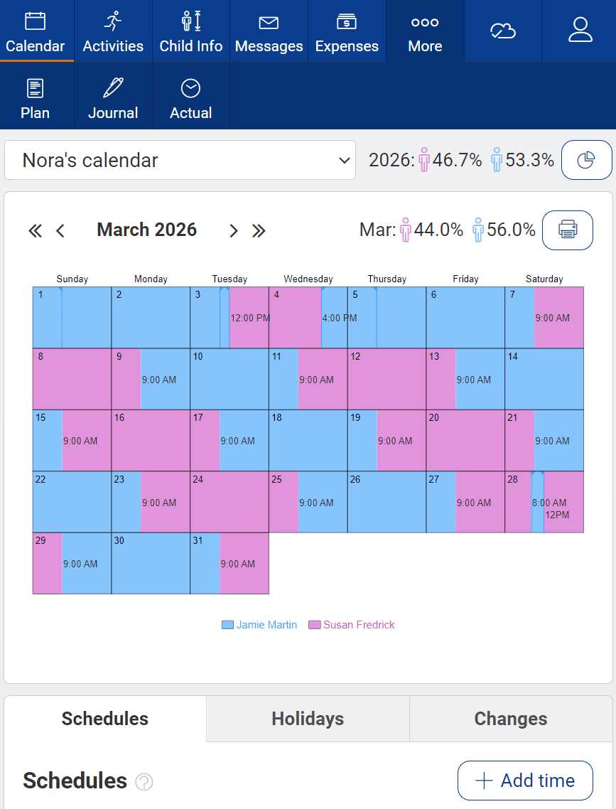 co parenting calendar template free