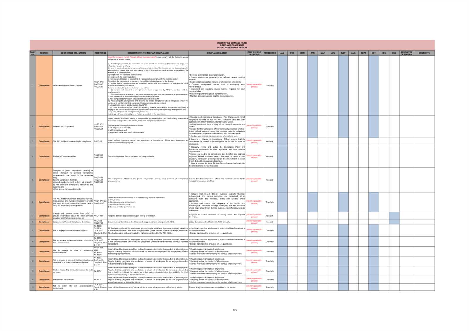 compliance calendar template