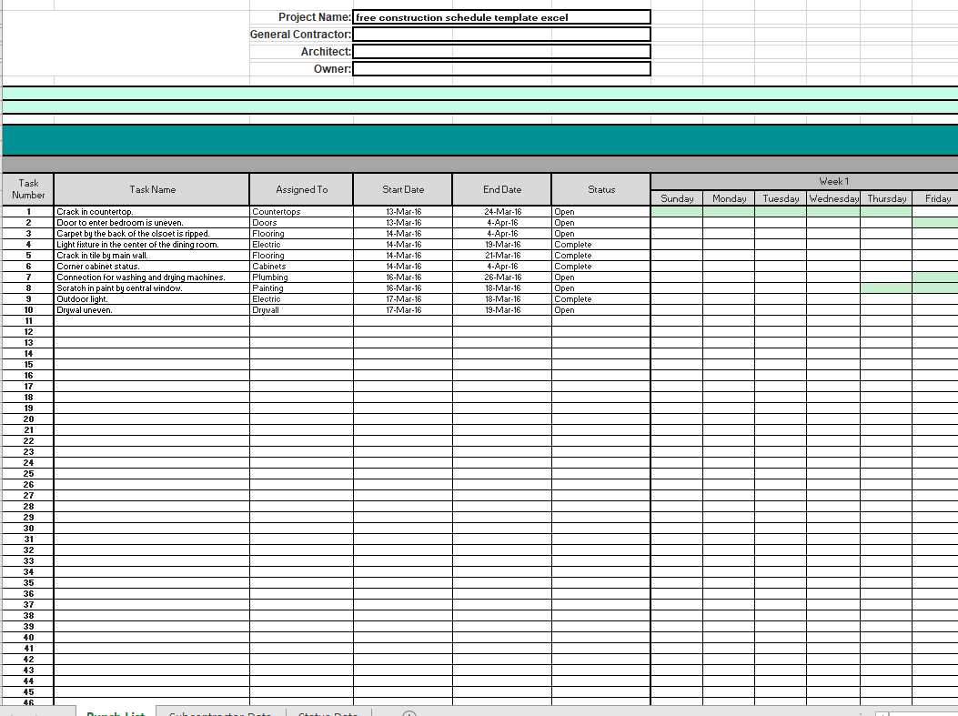 construction calendar template