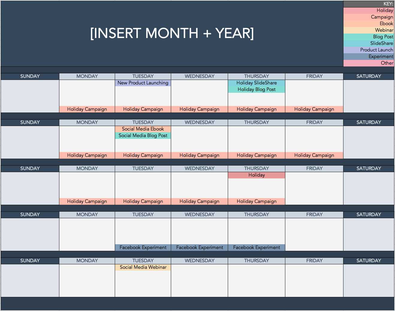 content calendar instagram template