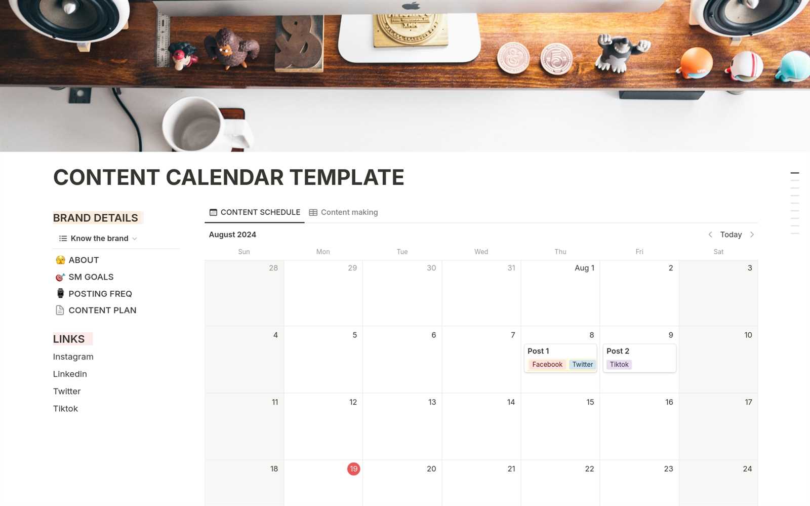 content calendar notion template