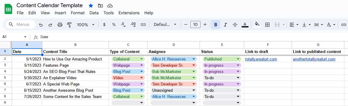 content calendar sheets template