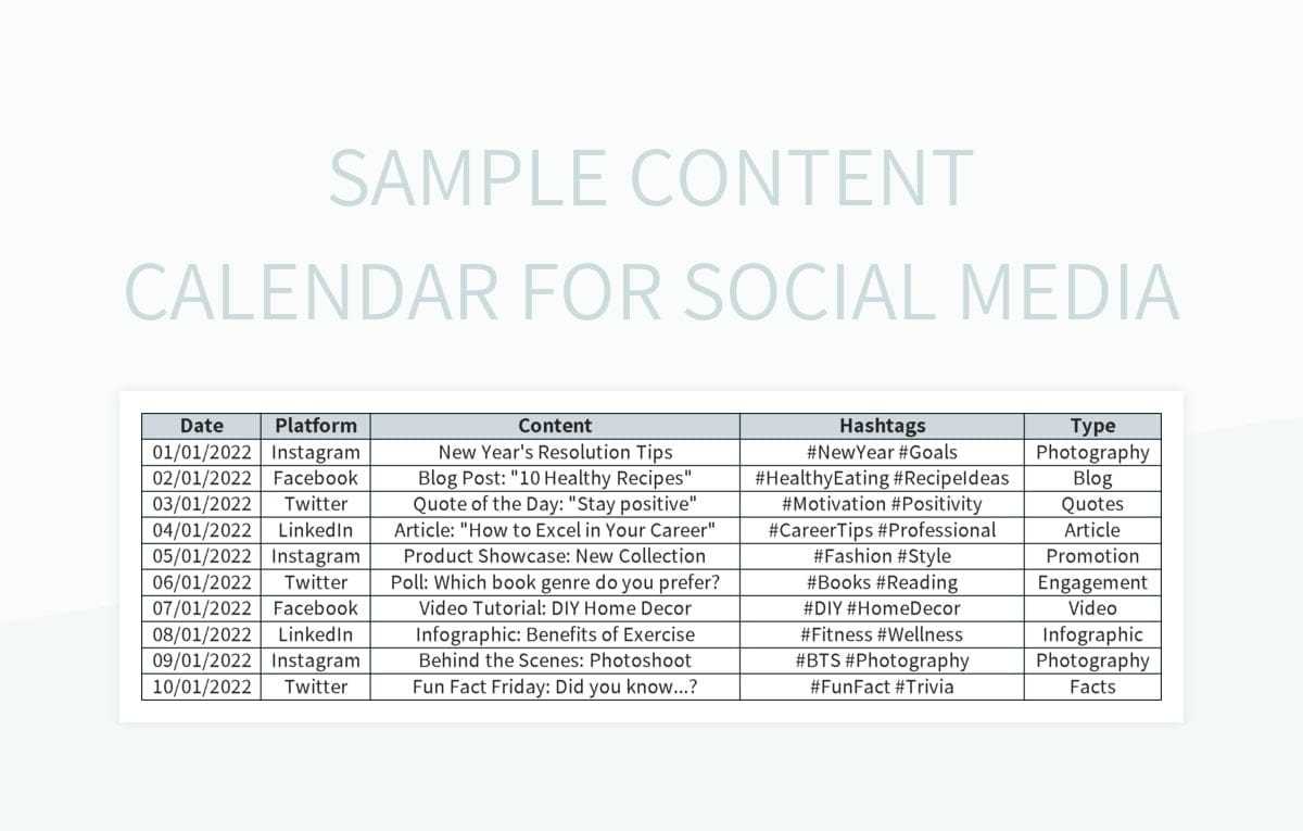 content calendar template for instagram