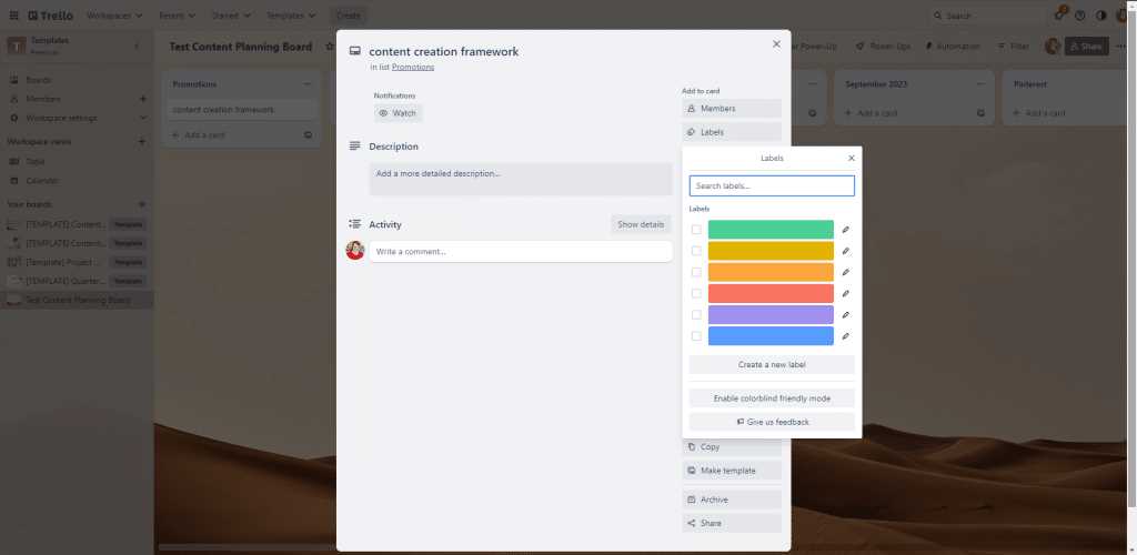 content calendar template trello