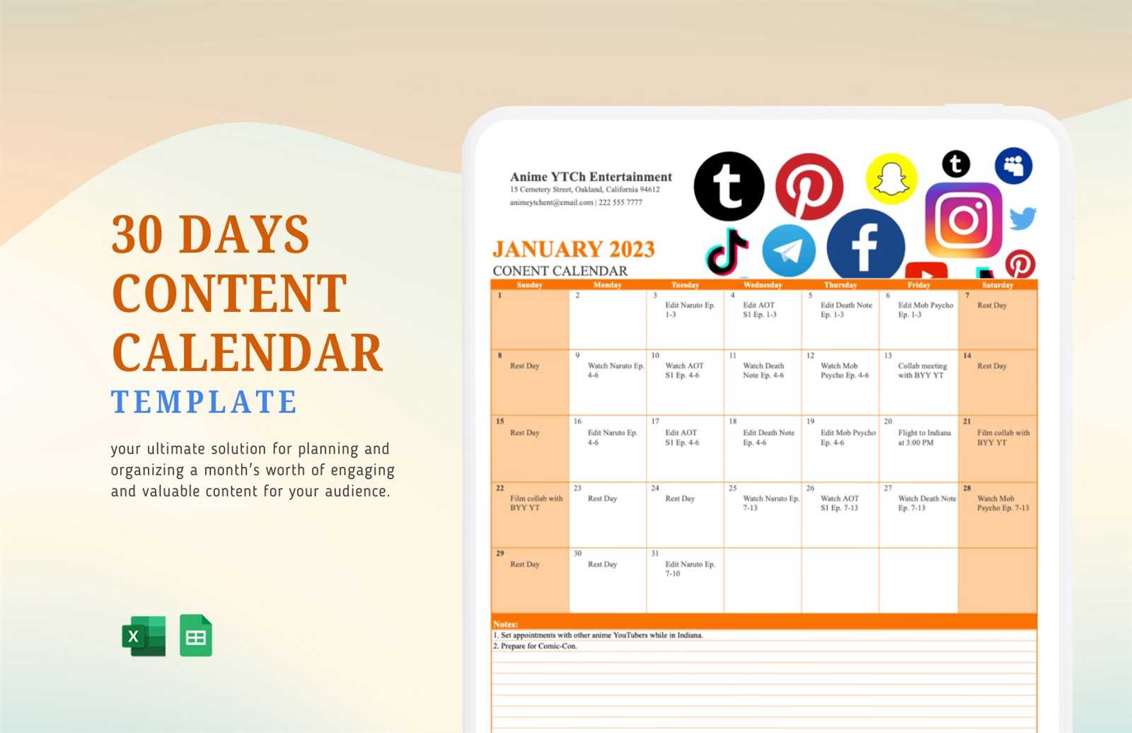 content calender template