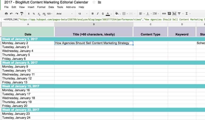 content marketing calendar template hubspot