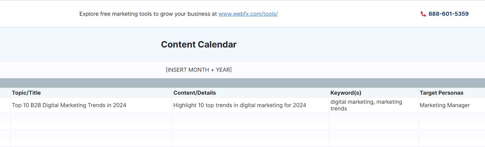 content marketing calendar template