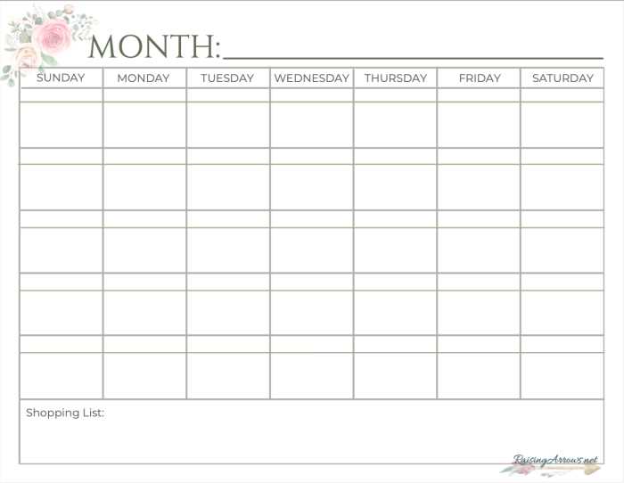 cooking calendar template