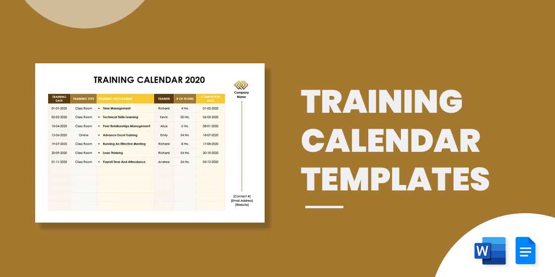 corporate training calendar template